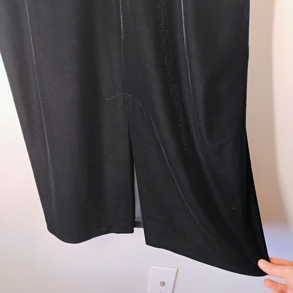 Vintage Robbie Bee Black Velvet Maxi Dress Bow Lace Sleeves Size 12 Petite - Picture 4 of 12